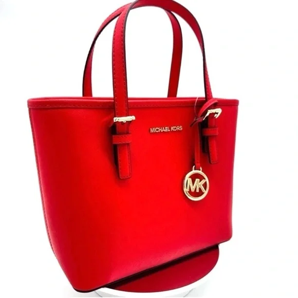 Michael Kors Jet Set Travel Extra-Small Top Zip Tote Bag Red - Picture 3 of 9